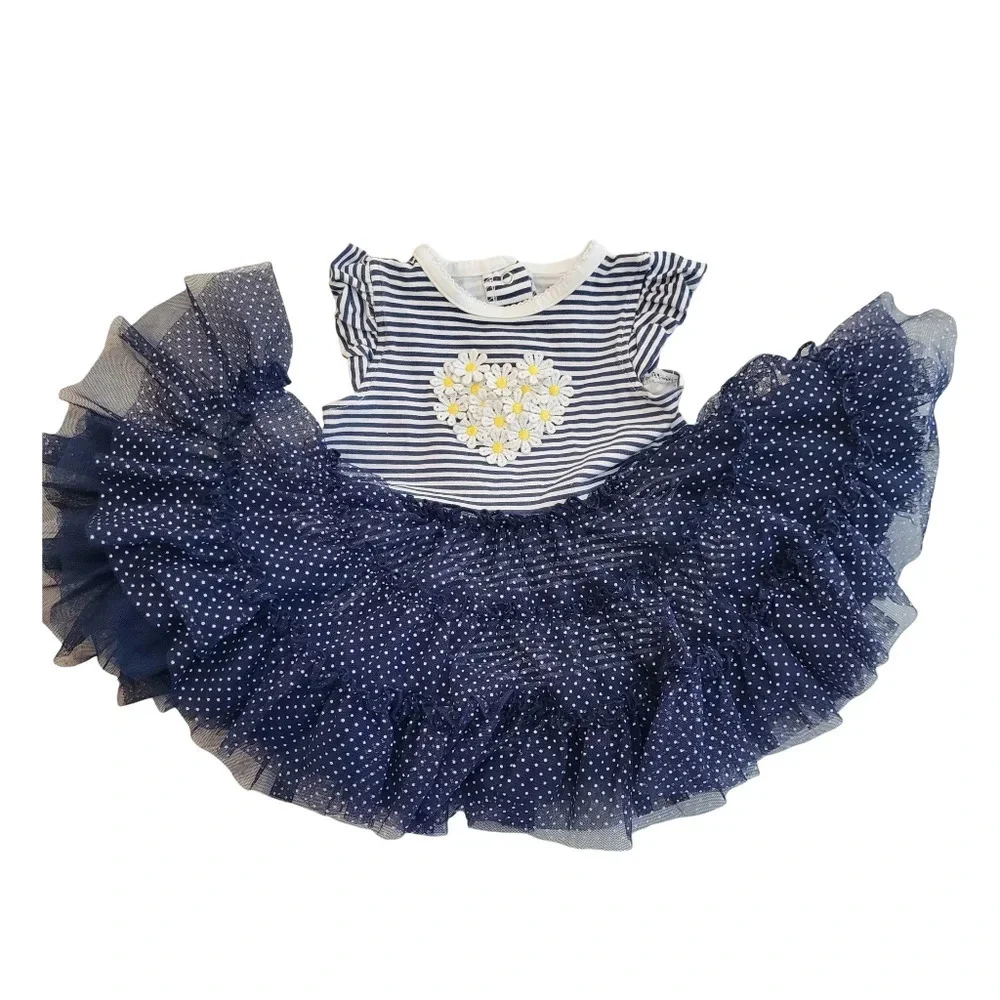 Little Me Blue and White‎ Baby Girls Popover Tutu Dress Size 6m